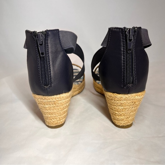 Tommy Hilfiger Girls Anastasia Espadrille Wedge Sandals Blue/Tan Zip Back Size 4 - Picture 3 of 12